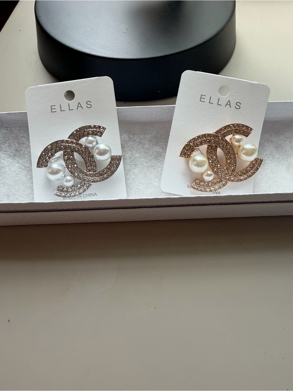 A Pair of Ella Pearl & Crystal Interlocking Brooch - Gold and Silver Options